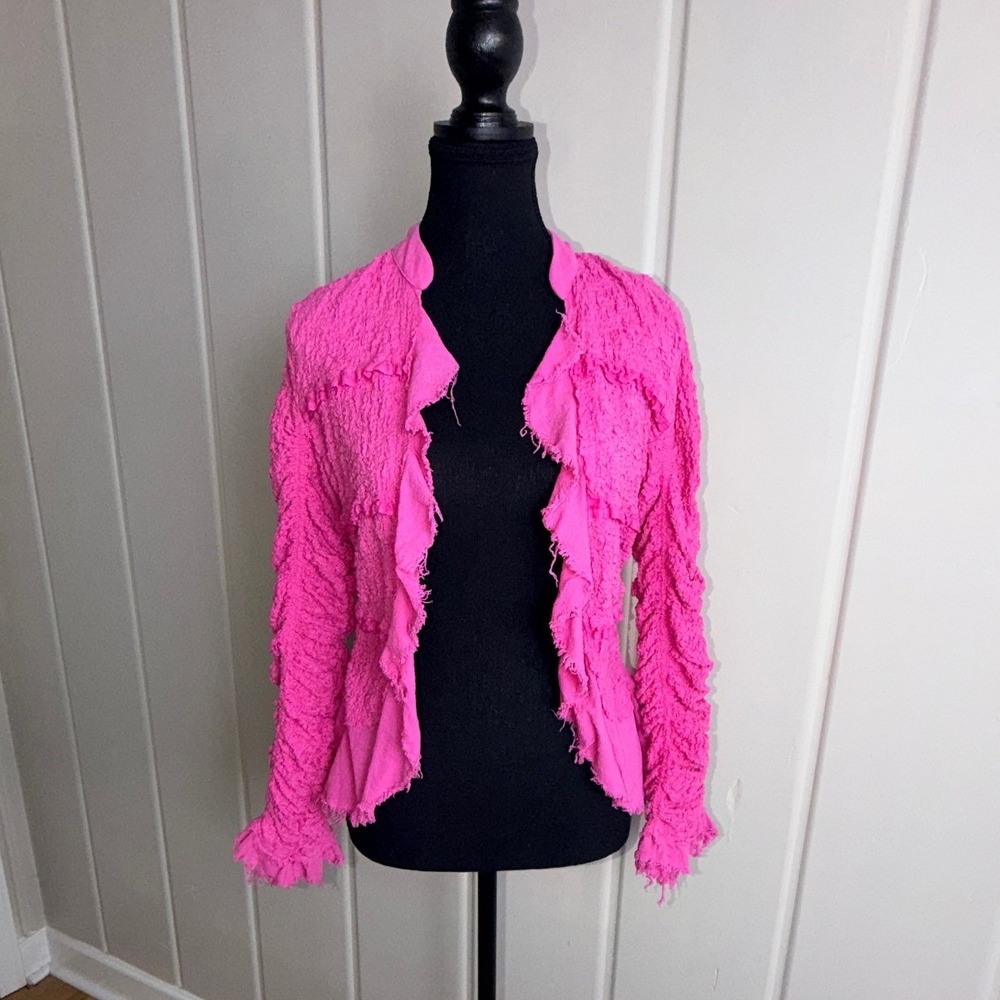 We The Free People Pink Textured Ruffle Hook Eye Cardigan Jacket XS